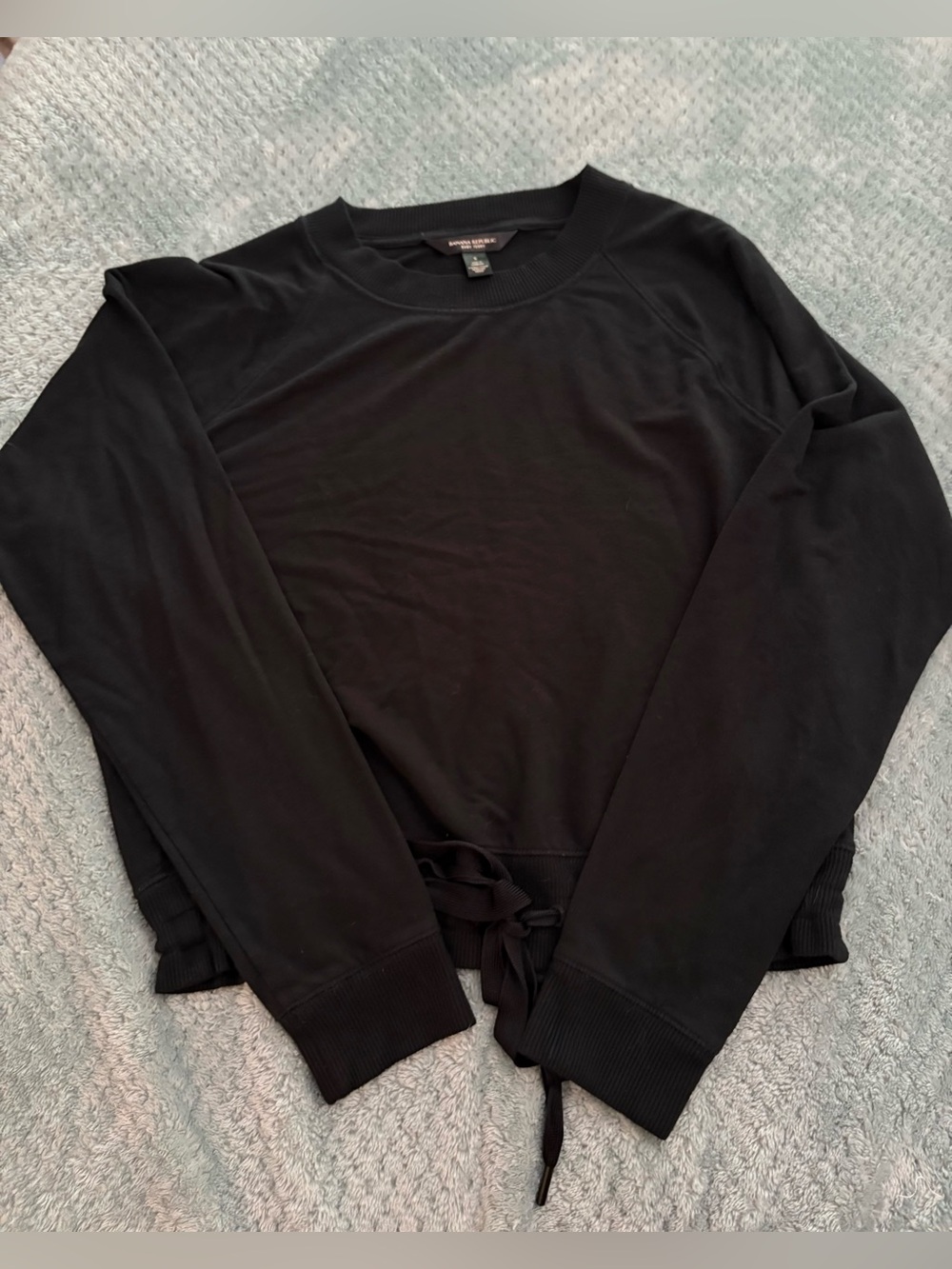 Banana Republic Black Crewneck Baby Terry Sweatshirt w/ Drawstring Hem sz Small